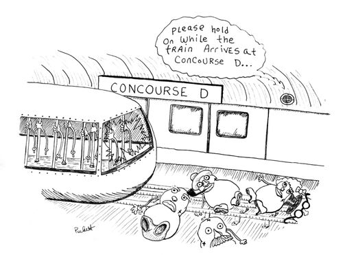 'Please hold on while the train arrives at concourse D...'