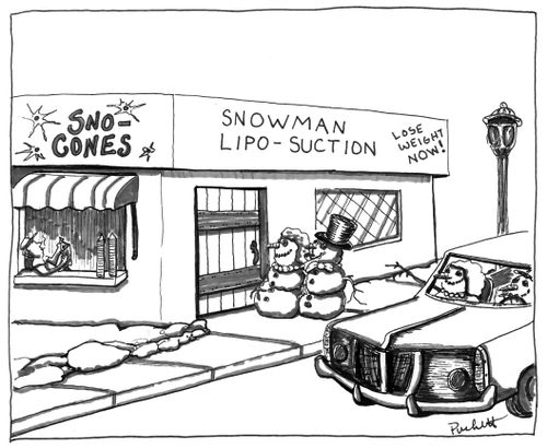 'Snowman Liposcution':in the same building on the side:'Sno Cones'.