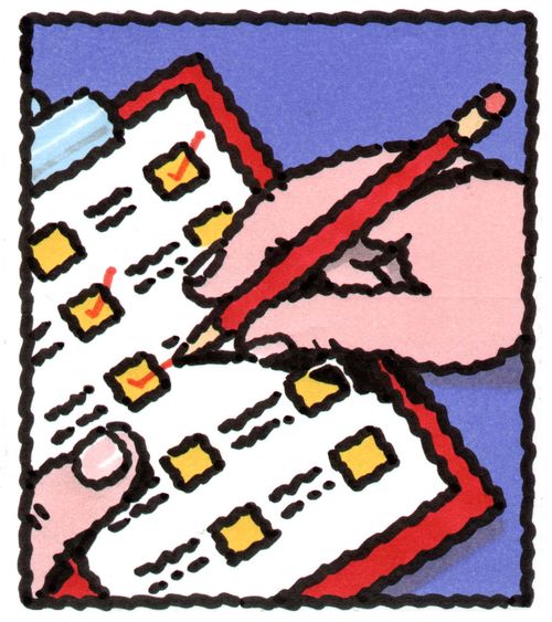 Ticking boxes on a checklist.