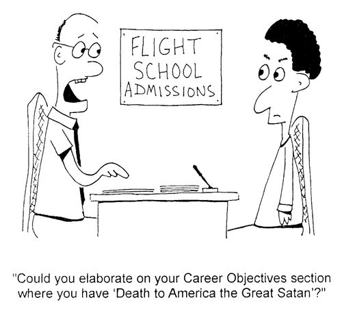 "Could you elaborate on you Career Objectives section where you have 'Death to America the Great Satan'?"