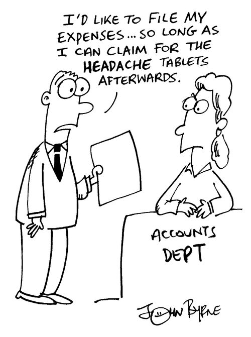 "I'd like to file my expenses...so long as I can claim for the headache tablets afterwards"