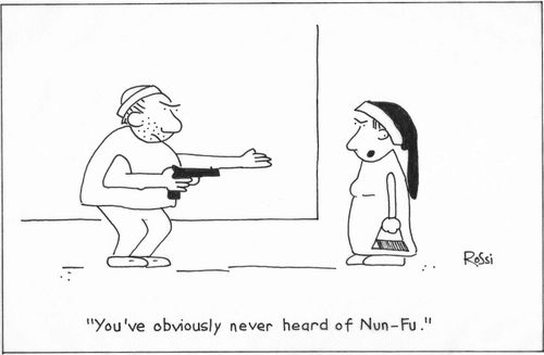 Nun confronts mugger.