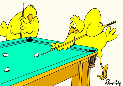 Chicken's playing snooker with eggs,