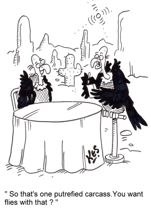 'So that's one putrefied carcass. You want flies with that?'