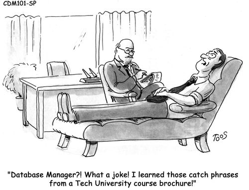 'Database Manager?! What a joke! I learned those catch phrases from a Tech University course brochure!'