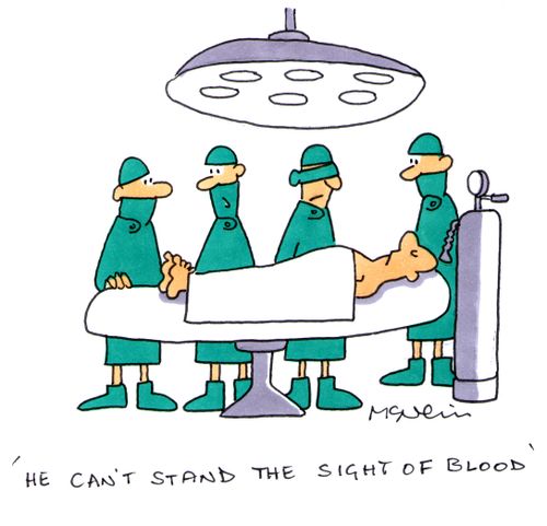 'He can't stand the sight of blood.'