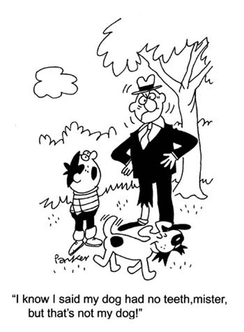 "I know I said my dog had no teeth, mister- but that's not my dog!"