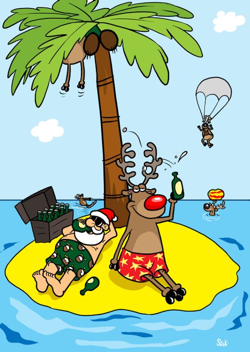 Christmas card on desert island.