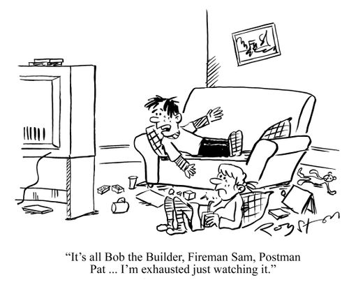 Kids lie about watching TV. Boy says: 'It's all Bob the Builder, Fireman Sam, Postman Pat ... I'm exhausted just watching it.'