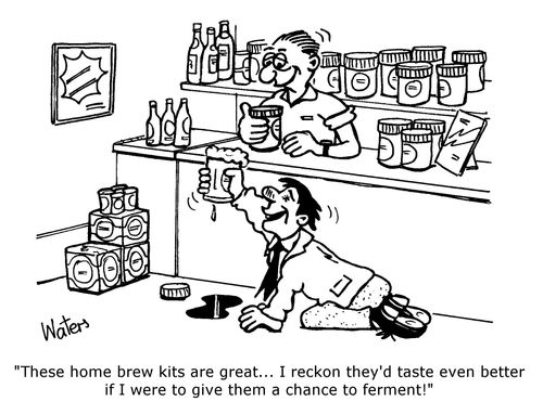 'These home brew kits are great... I reckon they'd taste even better if I were to give them a chance to ferment!'