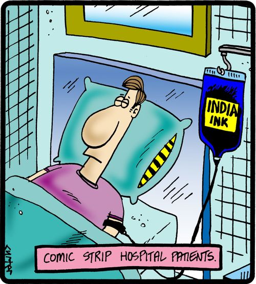 Comic strip hospital patients.