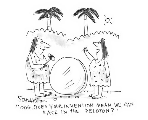 'Ogg, does your invention mean we can race in the peloton?'