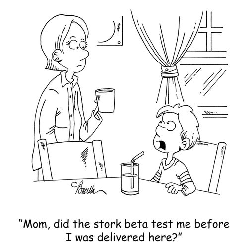 'Mom, did the stork beta test me before I was delivered here?'