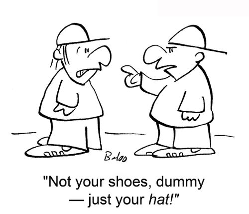 'Not your shoes, dummy — just your hat!'