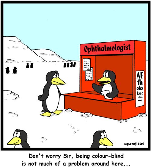 Don't worry Sir, being colour-blind is not much of a problem around here...