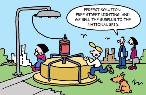 Perfect solution. Free street lighting, and we sell the surplus to the national grid.