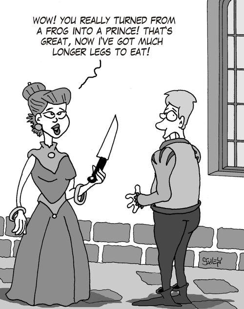 'Wow! You really turned from a frog into a prince! That's great, now I've got much longer legs to eat!'