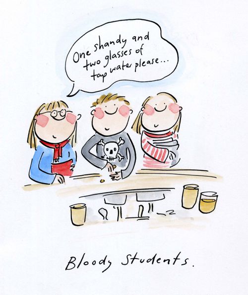 One shandy and two glasses of tap water please.
