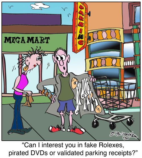 'Can I interest you in fake Rolexes, pirated DVDs or validated parking receipts?'