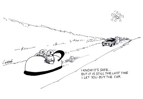 'I know it's safe... but it is still the last time I let you buy the car.'