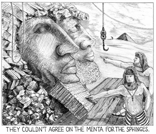 'They couldn't agree on the menta for the sphinges.'