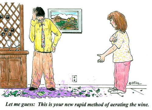'Let me guess: This is your new rapid method of aerating the wine.'