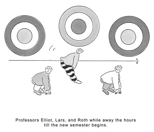 Professors Elliot, Lars, and Roth while away the hours till the new semester begins.