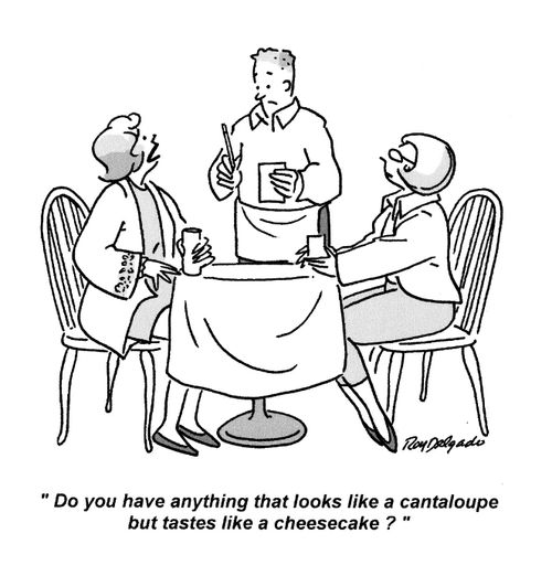 'Do you have anything that looks like a cantaloupe but tastes like a cheesecake?'