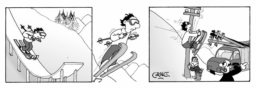 STRIP Skier hitting a telegraph pole
