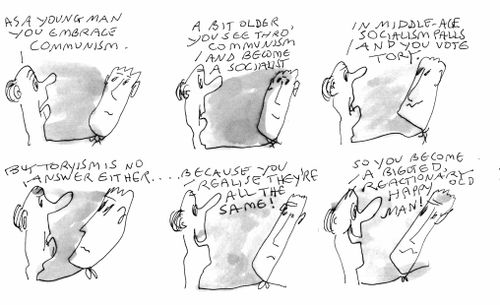 Old man talking about how his attitude to politics has changed with age