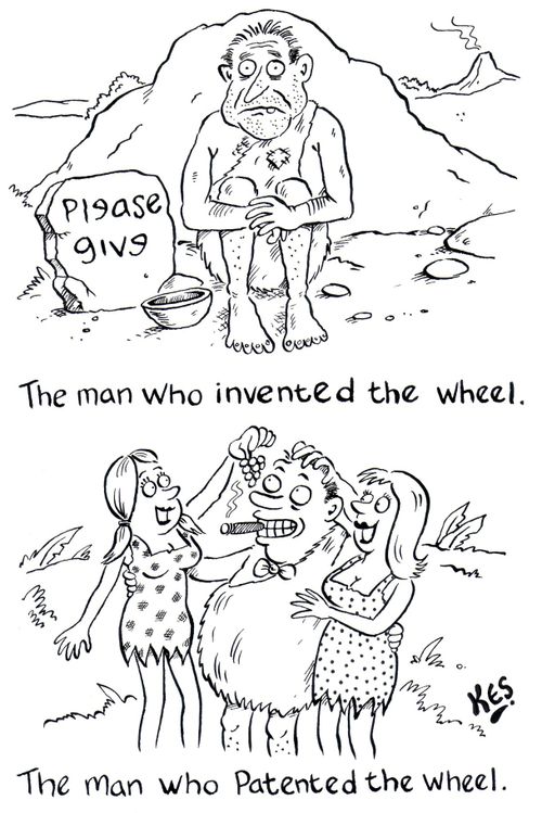 The man who invented the wheel/The man who patented the wheel.