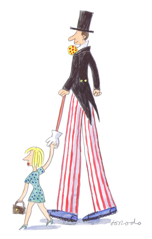 Man on stilts on a date.
