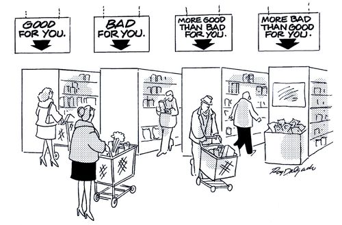 Supermarket aisles in relation to health.