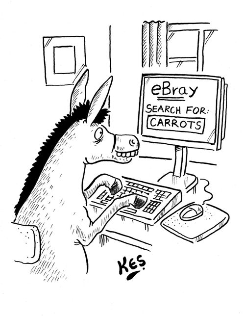 Donkey searches for carrots on eBray.