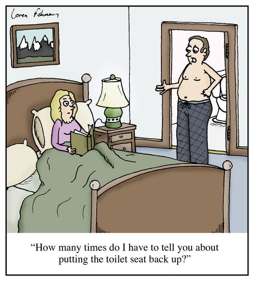 'How many times do I have to tell you about putting the toilet seat back up?'