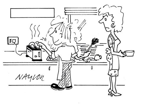 Mother annoyed at son drying plates in the toaster