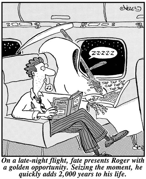 On a late-night flight, fate presents Roger with a golden opportunity. Seizing the moment, he quickly adds two thousand years to his own life.