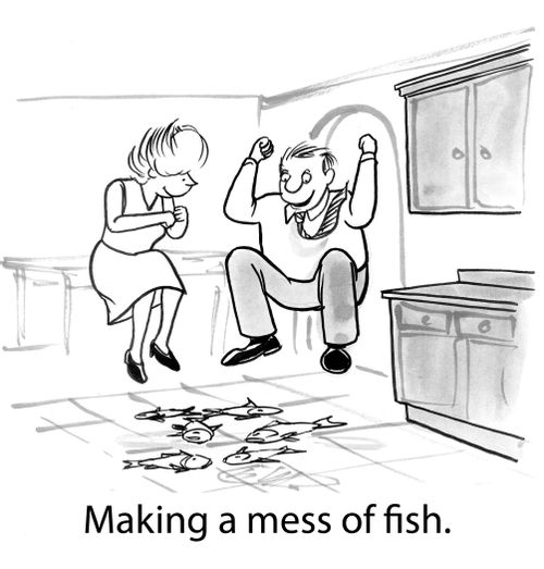 Making a mess of fish.