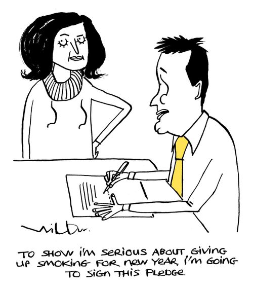 'To show I'm serious about giving up smoking for new year, I'm going to sign this pledge.'