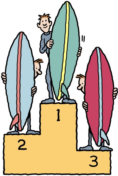 Surfers on the medals podium