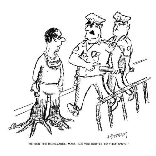 'Behind the barricades, Mack. Are you rooted to that spot?'