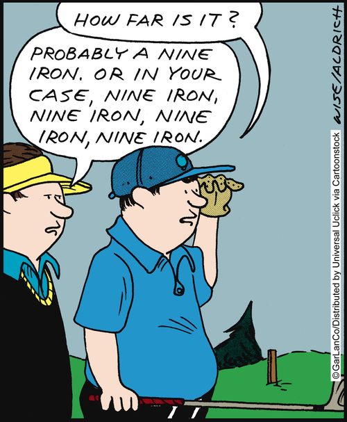 'Probably a nine iron, or in your case, nine iron, nine iron, nine iron. . .'