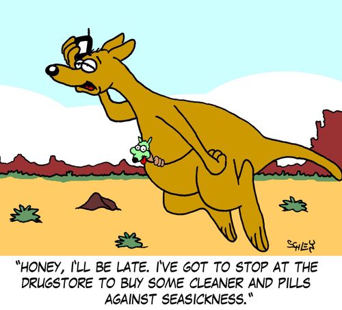 'Honey, I'll be late. I've got to stop at the drugstore to buy some cleaner and pills against seasickness.'