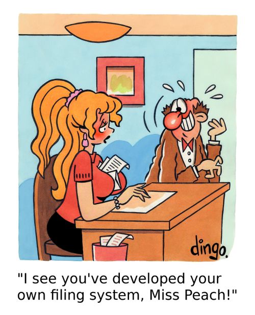 'I see you've developed your own filing system, Miss Peach!'