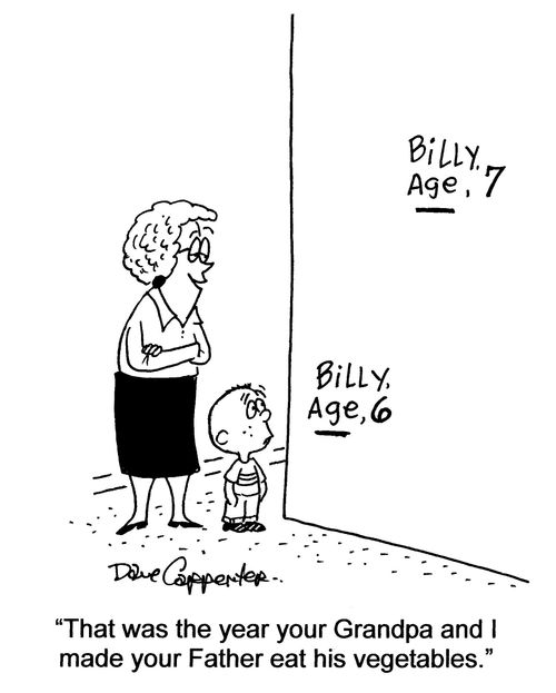 'That was the year your Grandpa and I made your Father eat his vegetables.'