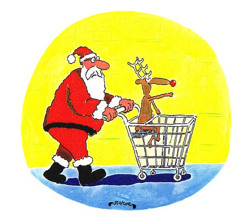 Santa Claus and Rudolph shopping