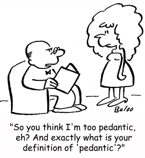 'So you think I'm too pedantic, eh? -- And exactly what is your definition of 'pedantic'?'