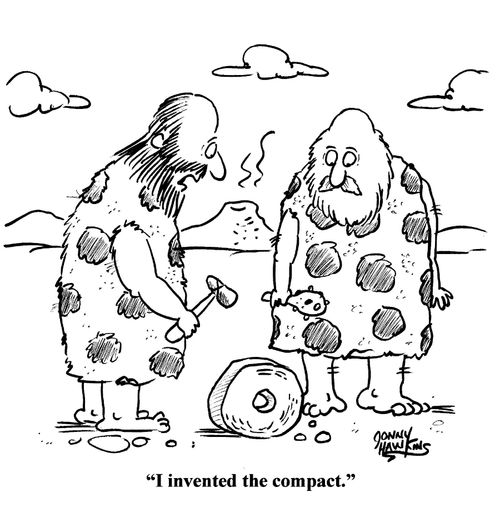 Caveman to caveman: 'I invented the compact.'