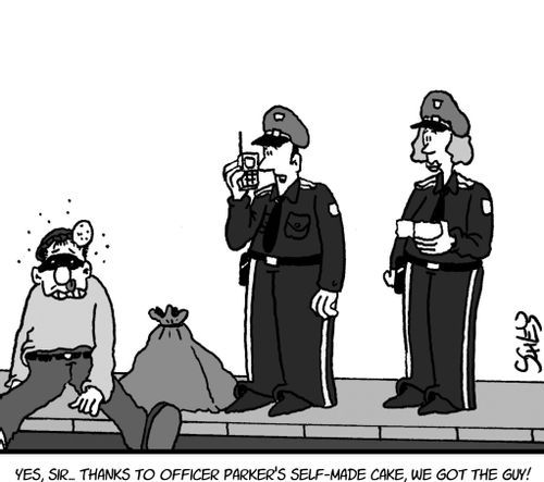 'Yes, sir... Thanks to Officer Parker's self-made cake, we got the guy!'