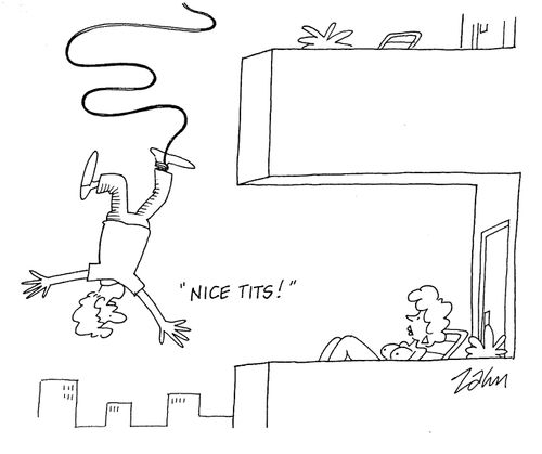 Bungee jumping from an apartment block: 'Nice tits!'